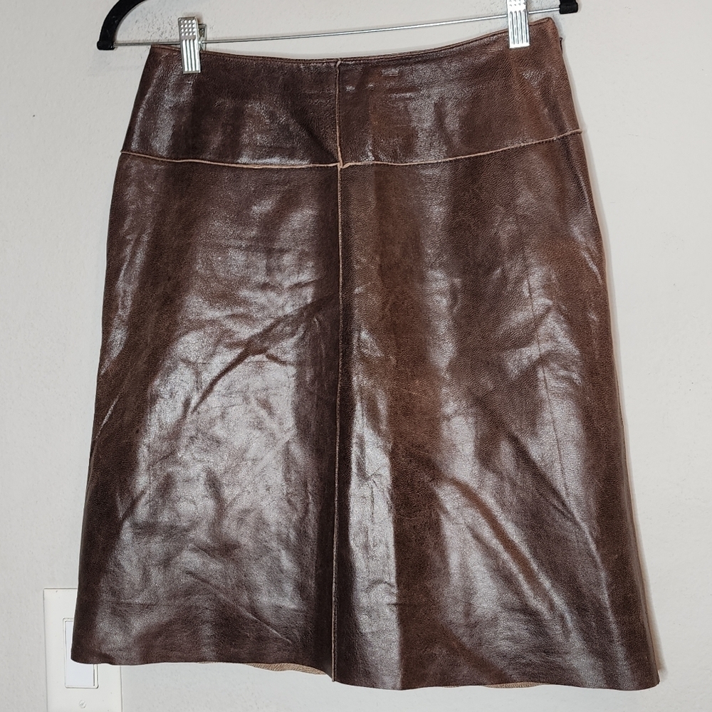 100% Genuine Leather Brown Skirt Size 6 Vintage Y2K Boho The Limited